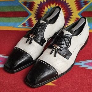 Belvedere Two Tone Genuine Ostrich Shoes Mens Size 12 B BLACK & WHITE Oxfords